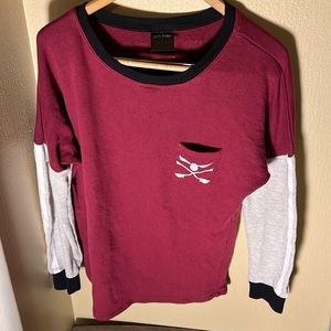 Harry Potter LS Quidditch Spirit Jersey Pocket Tee Color Burgundy/Gray Size Med